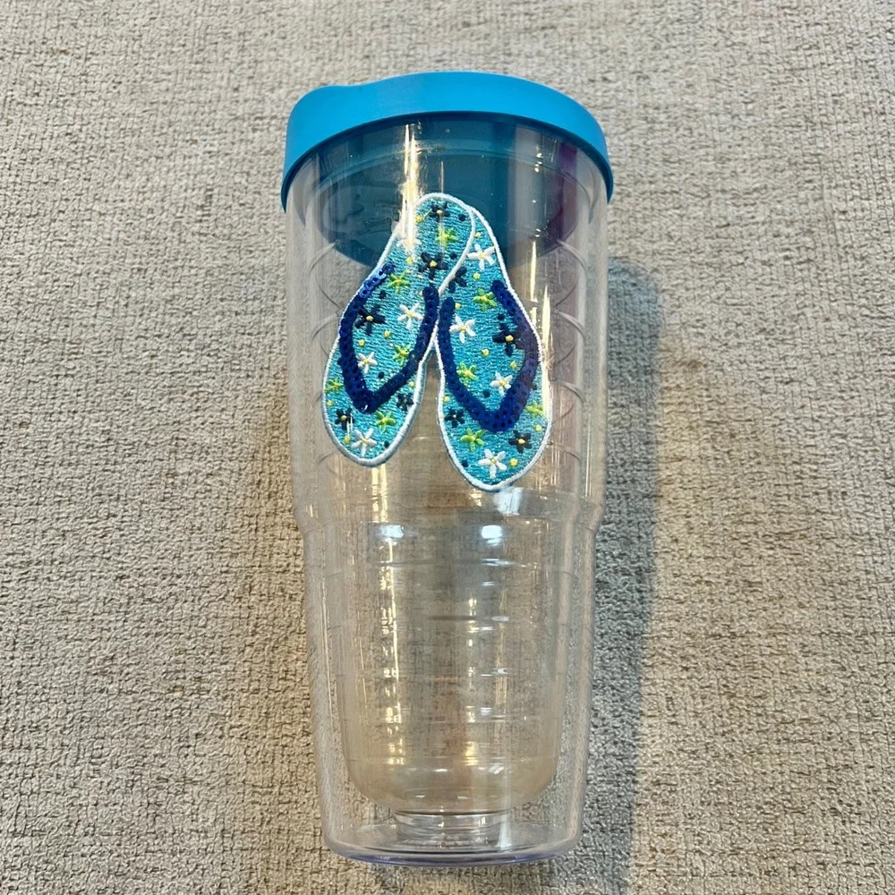 Tervis 24oz Tumbler with Lid Flip Flop Embroidered Patch Clear Blue Insulated
